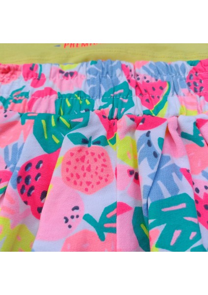 Kız Çocuk İkili Takım – Arkadan Düğmeli Pamuklu T-Shirt ve Renkli Baskılı Şort indirimleri