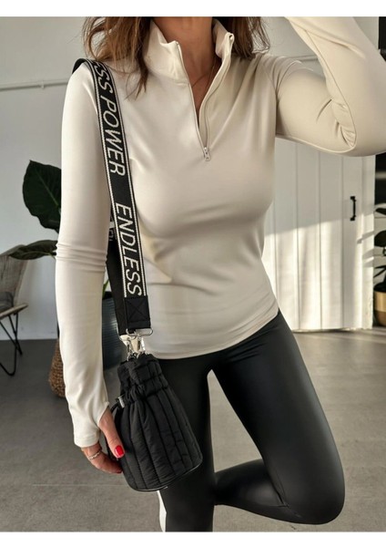 Siyah Parmak Detaylı Likralı Sweatshirt Bluz Içi Şardonlu