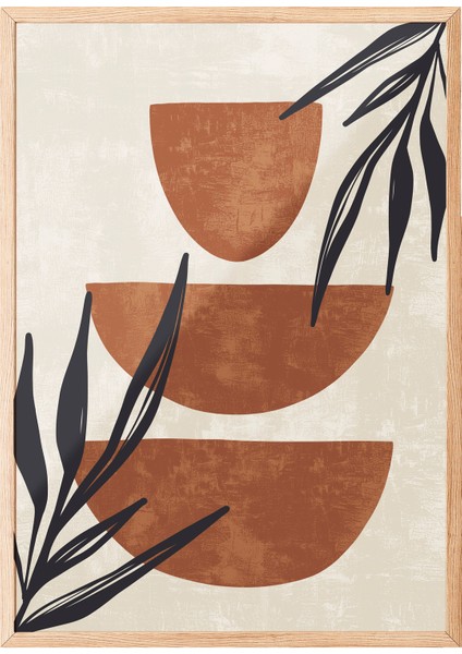 Ahşap Çerçeveli Tablo, Toprak Tonlarda Geometrik Modern Tasarım, Salon Dekoru Poster No: 107951
