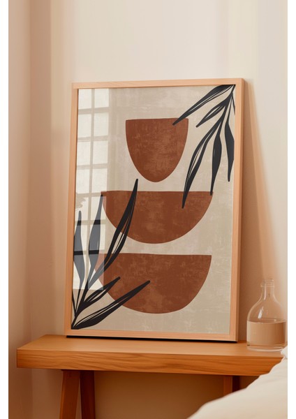 Ahşap Çerçeveli Tablo, Toprak Tonlarda Geometrik Modern Tasarım, Salon Dekoru Poster No: 107951 fiyatları