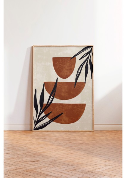 Ahşap Çerçeveli Tablo, Toprak Tonlarda Geometrik Modern Tasarım, Salon Dekoru Poster No: 107951 modelleri