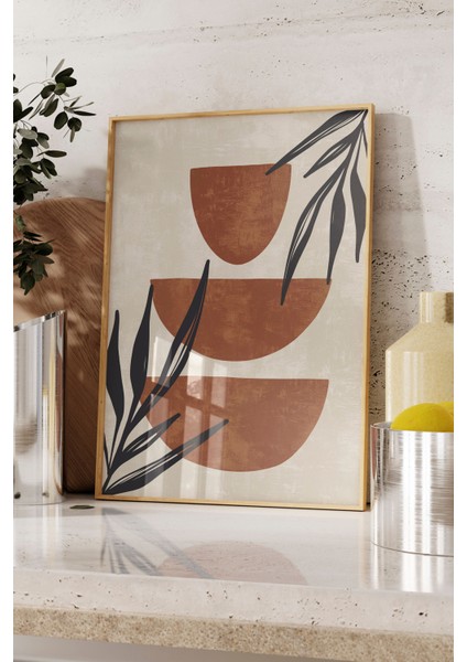 Ahşap Çerçeveli Tablo, Toprak Tonlarda Geometrik Modern Tasarım, Salon Dekoru Poster No: 107951 fırsatları