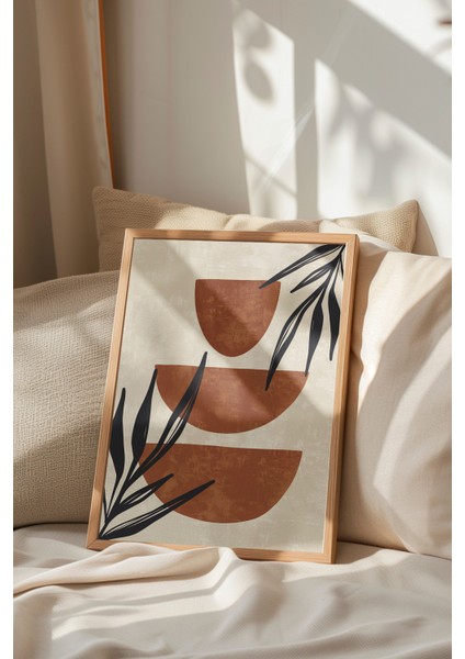 Ahşap Çerçeveli Tablo, Toprak Tonlarda Geometrik Modern Tasarım, Salon Dekoru Poster No: 107951 indirimleri