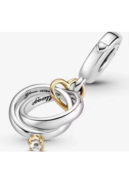 Iki Renkli Çift Alyanslı Zarif 925 Ayar Gümüş Charm