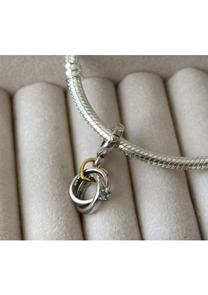 Iki Renkli Çift Alyanslı Zarif 925 Ayar Gümüş Charm modelleri