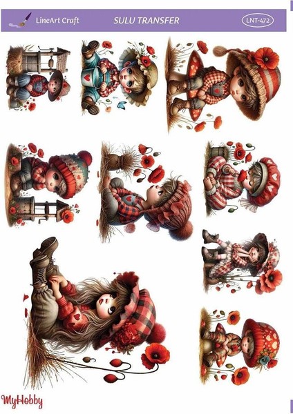 LNT472 Çoklu, Kız ve Erkek Çocuk Desenli Açık Zemin Sulu Transfer 25*35 cm