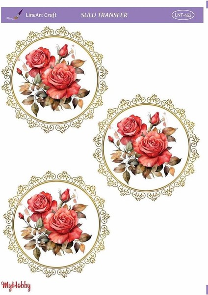 LNT452 Çerçeve Içinde Gül Desenli Açık Zemin Sulu Transfer 25*35 cm