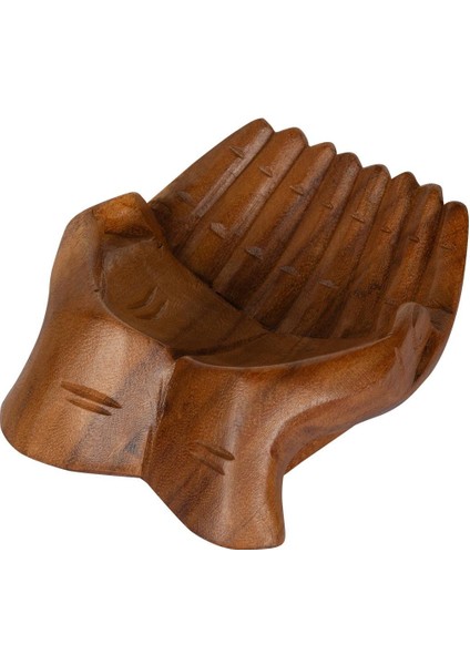 Ahşap Peçetelik El Şeklinde Tik Ağacı, El Yapımı, Tek Parça