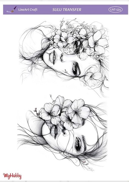 LNT524 Oneline, Kadın Portre, Çoklu Desen Açık Zemin Sulu Transfer 25*35 cm