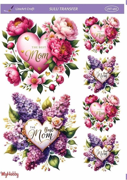 LNT492 Anneler Günü, Anne, Çoklu Desen Açık Zemin Sulu Transfer 25*35 cm