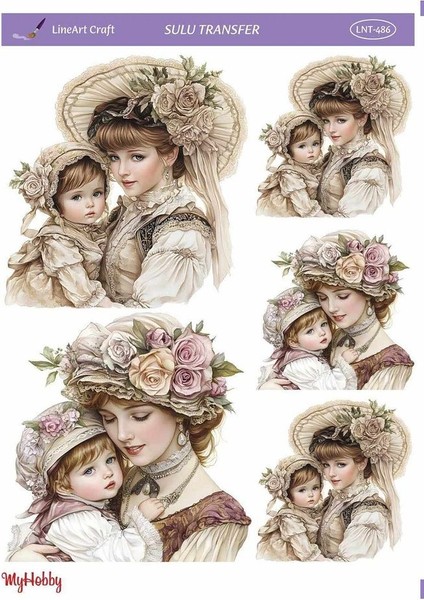 LNT486 Çoklu, Anne Çocuk, Anne Kız, Anne Oğul Desenli Açık Zemin Sulu Transfer 25*35 cm