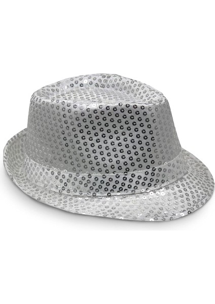 Disko Star Gümüş Payetli Fötr Şapka Yetişkin Boy