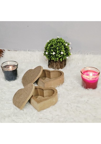 Ahşap Ham Boyanabilir 2 Li Kalp Model Kutu Dekoratif Saklama Kutusu