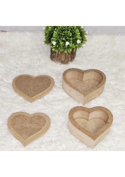 Ahşap Ham Boyanabilir 2 Li Kalp Model Kutu Dekoratif Saklama Kutusu modelleri