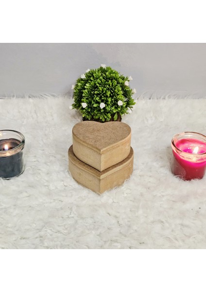 Ahşap Ham Boyanabilir 2 Li Kalp Model Kutu Dekoratif Saklama Kutusu fırsatları