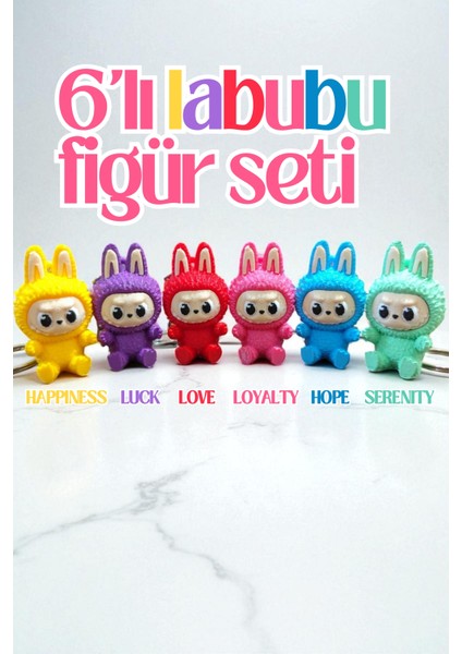 Labubu 6'lı Set Tüm Renkler Labubu Anahtarlık Figür Seti Popmart Biginto Energy