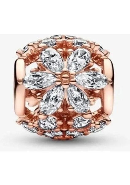 Işıltılı Herbaryum Yuvarlak Charm Rose Renk Zirkon Taşlı 925 Ayar Gümüş fiyatları