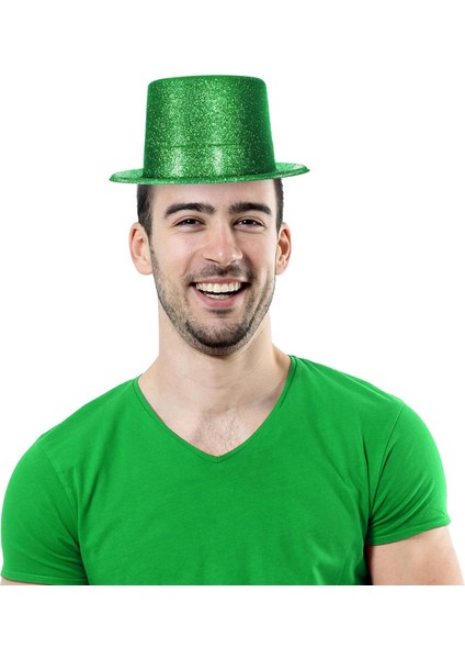 Yeşil Renk Parıltılı Simli Fötr Silindir Parti Şapkası fiyatları