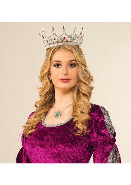 Taşlı Rönesans Kostümlü Kraliyet Ortaçağ Gümüş Kraliçe Prenses Tacı
