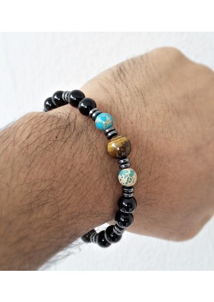 Doğal Taş Bileklik Oniks ve Kaplan Gözü ve Varisit ve Hematit MDB212 fiyatları