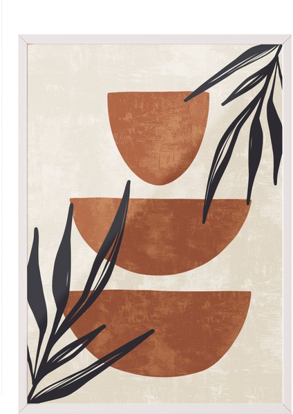 Beyaz Çerçeveli Tablo, Toprak Tonlarda Geometrik Modern Tasarım, Salon Dekoru Poster No: 107951