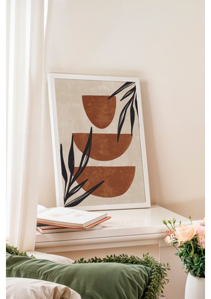 Beyaz Çerçeveli Tablo, Toprak Tonlarda Geometrik Modern Tasarım, Salon Dekoru Poster No: 107951 fiyatları