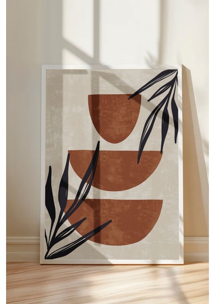 Beyaz Çerçeveli Tablo, Toprak Tonlarda Geometrik Modern Tasarım, Salon Dekoru Poster No: 107951 modelleri