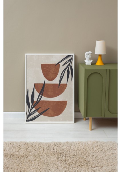 Beyaz Çerçeveli Tablo, Toprak Tonlarda Geometrik Modern Tasarım, Salon Dekoru Poster No: 107951 fırsatları