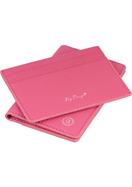 Pembe Hakiki Deri Çift Taraflı Kartlık/portföy