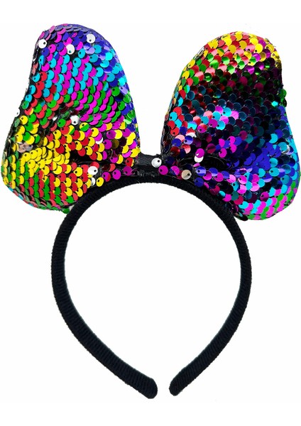 Renk Değiştiren Pullu Payetli Fiyonk Parti Tacı Rengarenk Gümüş Renk 20X16 cm