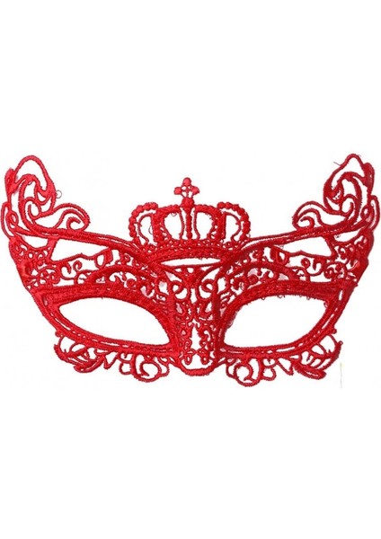 Kırmızı Renk Dantel Örgü Işlemeli Parti Maskesi Model 2