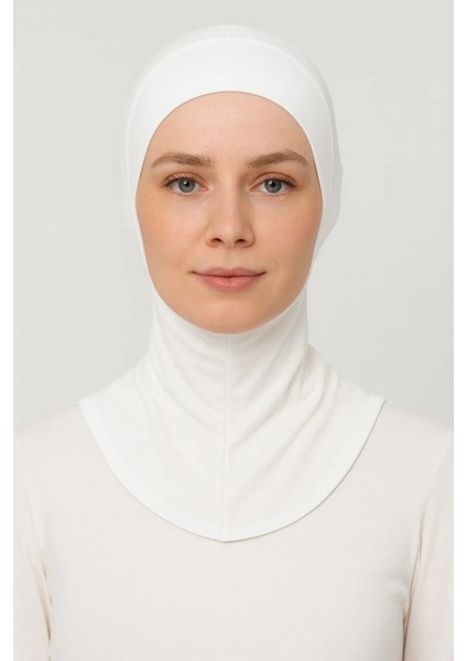 Kadın Tesettür Pratik Boyunluklu Ninja Bone Beyaz Sporcu Bone