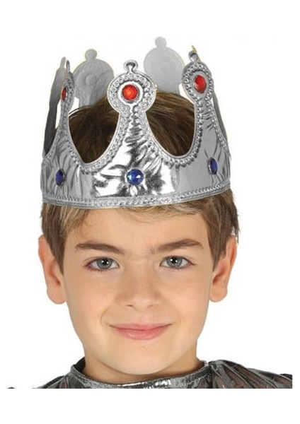 Gümüş Renk Kumaş Malzemeden Imal Çocuk Kral Tacı 57 cm