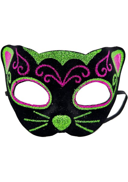 Siyah Kadife Kaplama Üzeri Pembe Yeşil Sim Işlemeli Kedi Maskesi 20X13 cm fiyatları