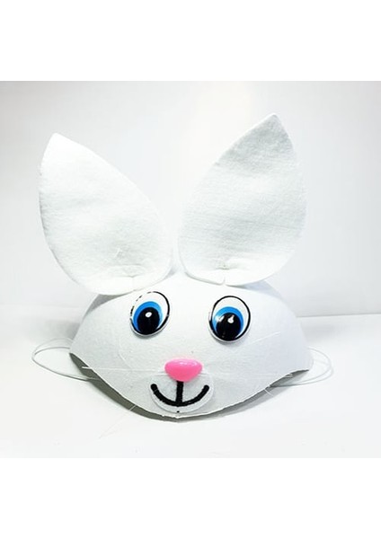 Beyaz Renk Kulaklı Tavşan Şapkası Hayvan Şapkası