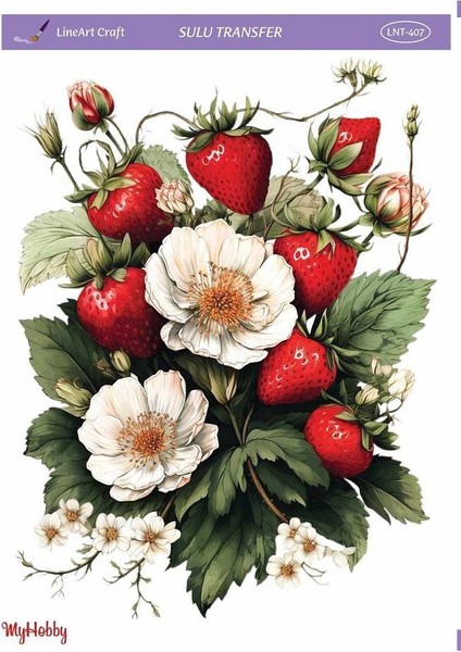 LNT407 Çiçek ve Çilek Desenli Açık Zemin Sulu Transfer 25*35 cm