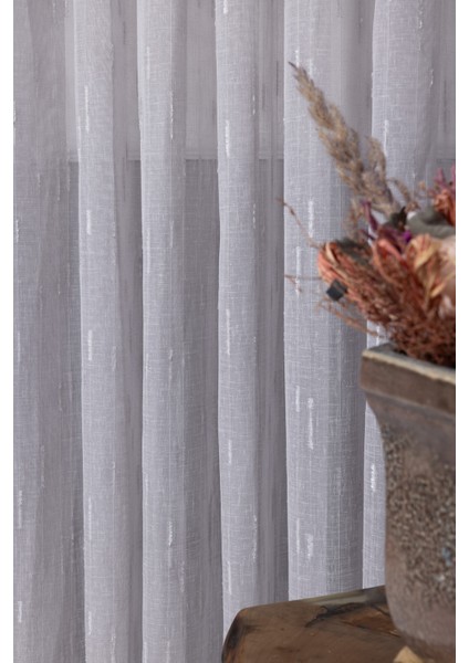 Keten Moroccan Gri 1/3 Normal Pileli Ütü Istemez Kırışmaz Yeni Sezon Salon Oda Tül Perdesi