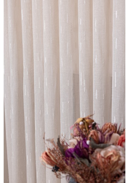 Keten Moroccan Bej 1/3 Normal Pileli Ütü Istemez Kırışmaz Yeni Sezon Salon Oda Tül Perdesi