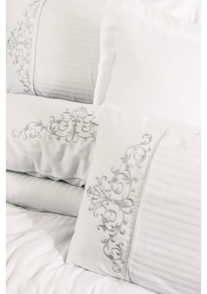 Nakışlı Çift Kişilik Saten Nev Takımı Genny Beyaz