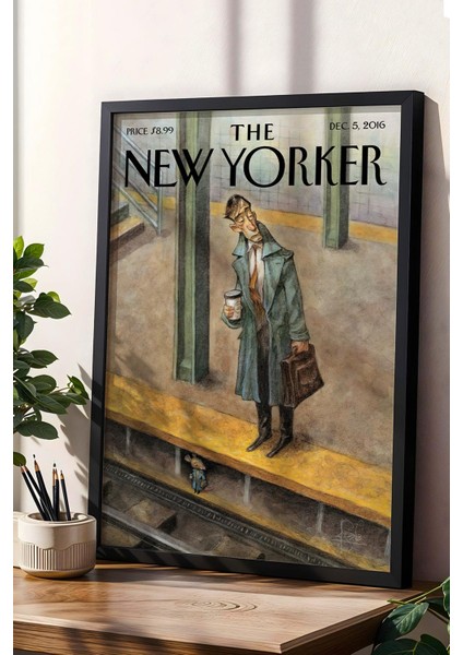 The New Yorker Çerçeveli Tablo December 5 2016 - Peronda Metro Bekleyen Fare Tablosu