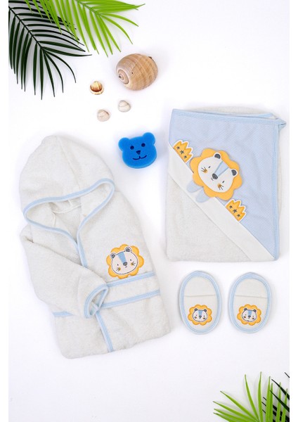 Erkek Bebek Aslan Lüks Bornoz Takımı Havlu Seti % 100 Pamuk Kumaş 0- 2 Yaş STL7084 fiyatları