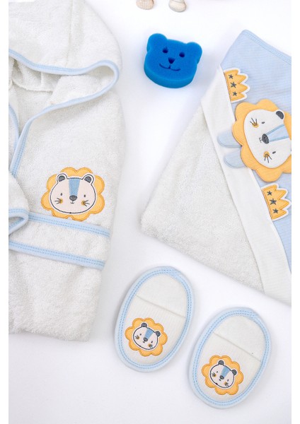 Erkek Bebek Aslan Lüks Bornoz Takımı Havlu Seti % 100 Pamuk Kumaş 0- 2 Yaş STL7084 modelleri