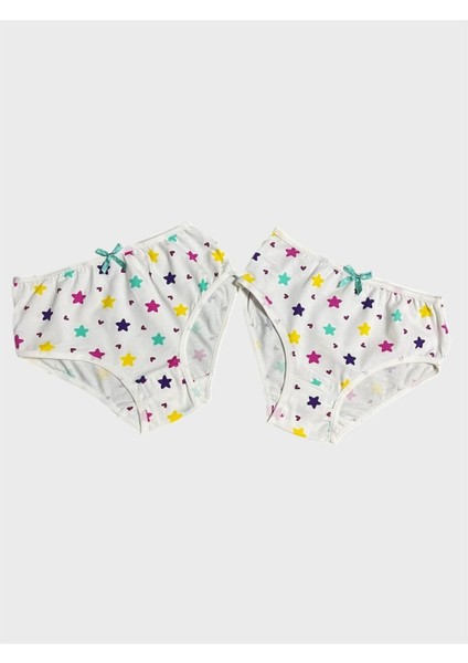Kız Çocuk %100 Pamuklu Beyaz Yıldız Desenli 2 Li Slip Külot