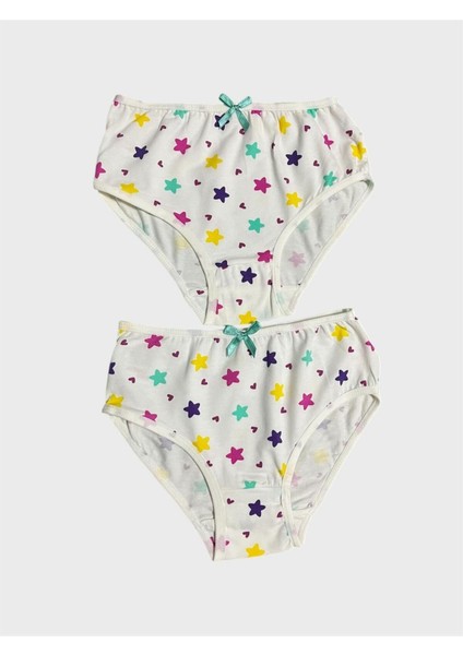 Kız Çocuk %100 Pamuklu Beyaz Yıldız Desenli 2 Li Slip Külot fiyatları