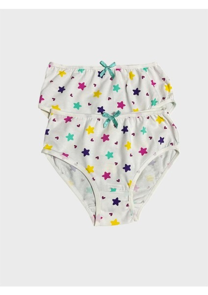 Kız Çocuk %100 Pamuklu Beyaz Yıldız Desenli 2 Li Slip Külot modelleri