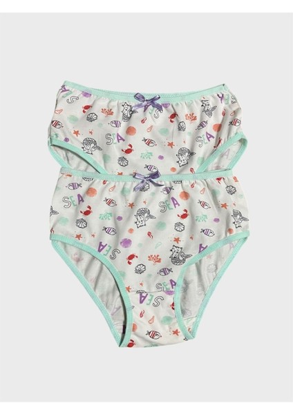 Kız Çocuk %100 Pamuklu Beyaz Kedi Balık Desenli 2 Li Slip Külot modelleri