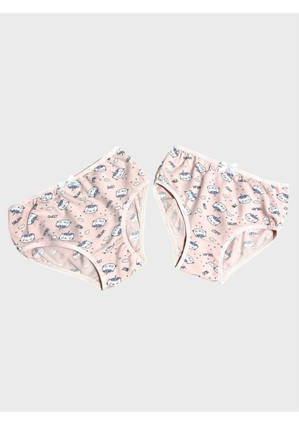 Kız Çocuk %100 Pamuklu Yavruağzı Kedi Desenli 2 Li Slip Külot