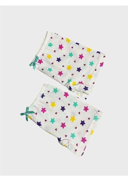 Kız Çocuk %100 Pamuklu Beyaz Yıldız Desenli 2 Li Boxer