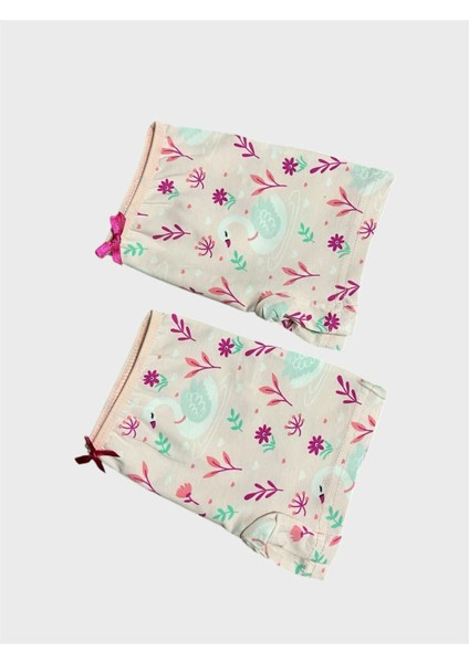 Kız Çocuk %100 Pamuklu Pembe Kuğu Çiçek Desenli 2 Li Boxer