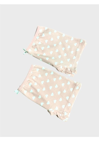 Kız Çocuk %100 Pamuklu Yavruağzı Kalp Desenli 2 Li Boxer